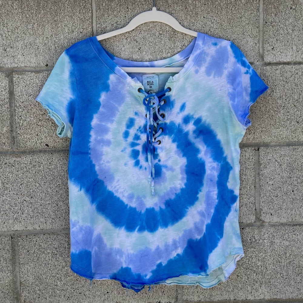 BILLABONG lace up tee TIE DYE blue mint SMALL